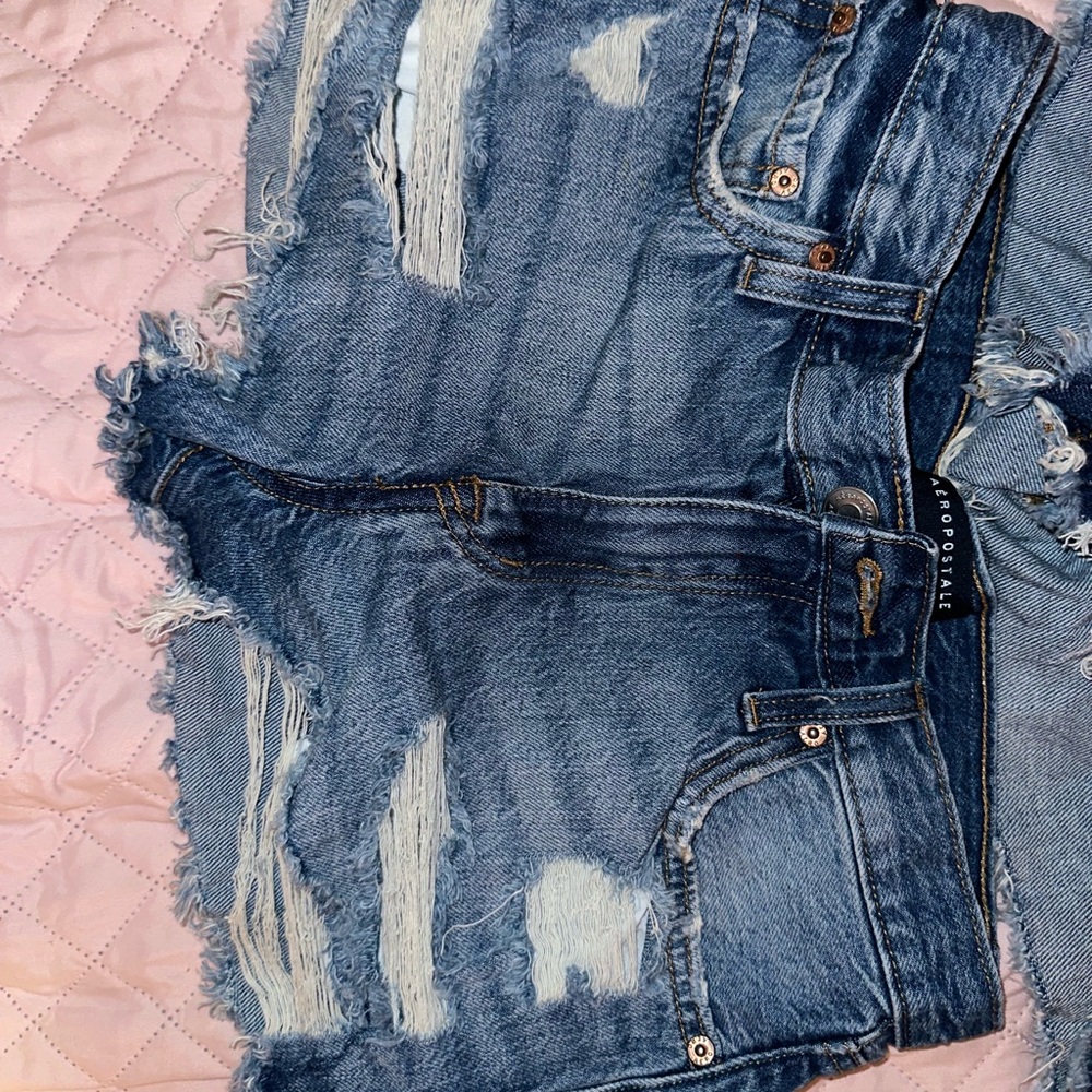 Aeropostale Women's Distressed Blue Denim Shorts